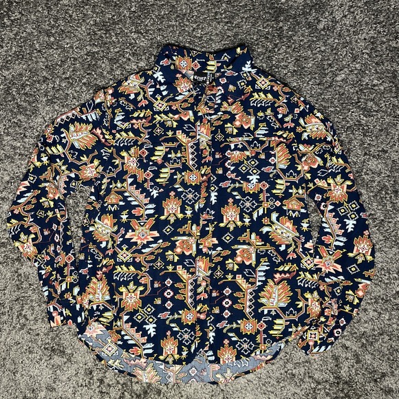 Cruel Girl Tops - Cruel Denim Womens Rust Pearl Snap Shirt Sz Med Blue Rust Long Sleeve Rayon